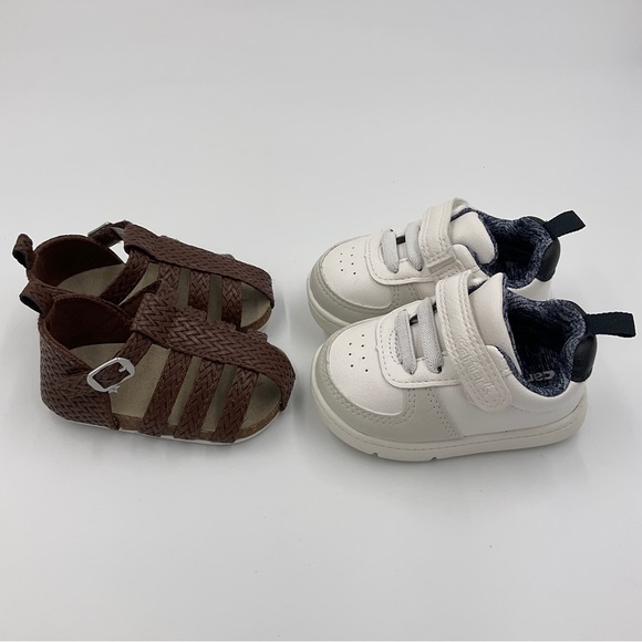 Carter’s Baby Every Step Sneakers White Faux Leather Blue Inside Velcro Size 3M - Picture 16 of 16